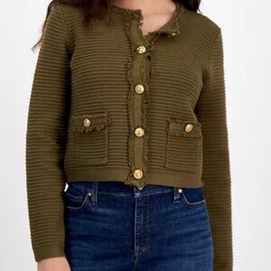 I.n.c. international concepts petite textured cardigan sweater dark olive newpet